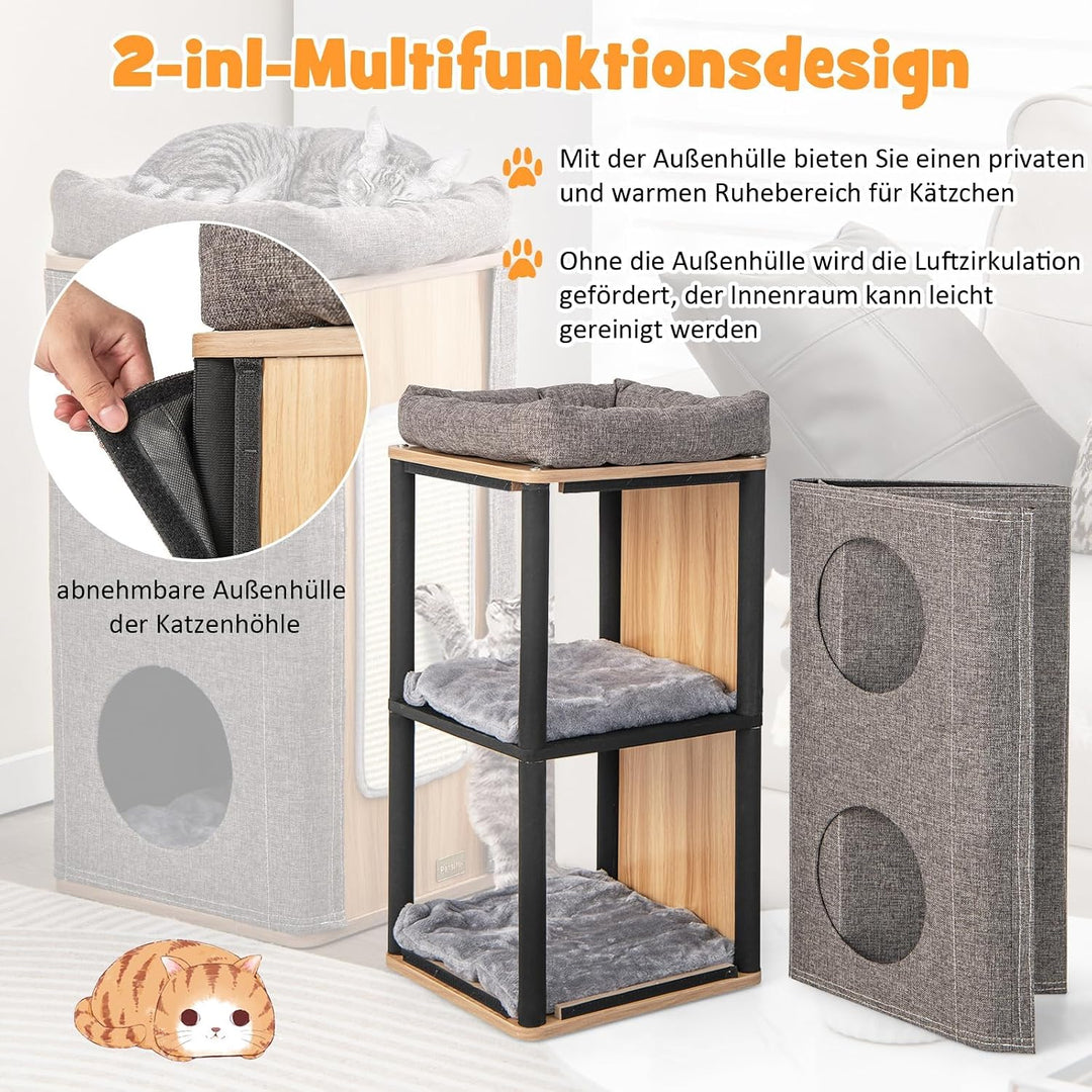 COSTWAY 3-stöckige Kratztonne Katzentonne, Kratzbaum mit Kratzbrett &amp; 3 Matten, Spieltonne für Katze
