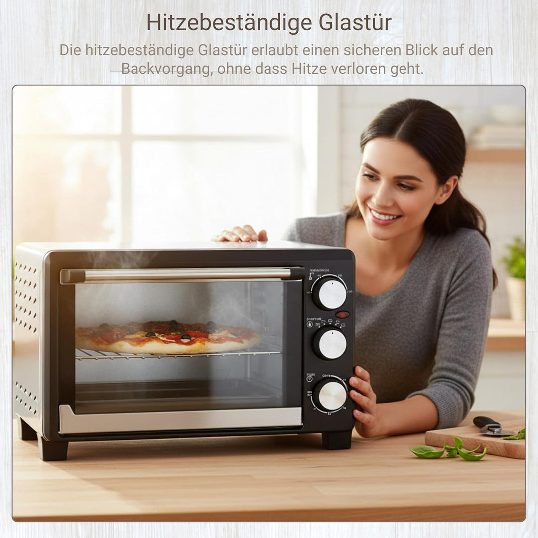 Syntrox 18 l Kleiner Mini Backofen Bokabu | Miniofen | Pizzaofen | Pizzabackofen, 1200 Watt, mit Tim