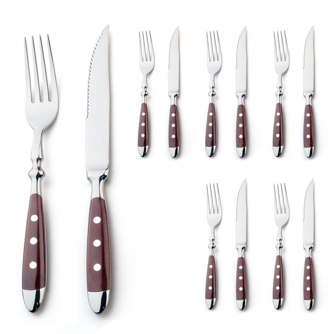 Berlin bakelite Steak Knife & Dinner Fork 12pc wooden Braun 12-teilig, Braune Griffe 12-teilig | 6 P