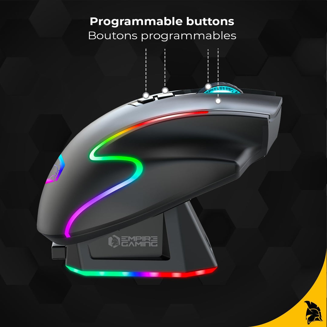 EMPIRE GAMING RF908 – kabellose Maus, wiederaufladbar, magnetische Ladestation, RGB – 10.000 dpi, 8