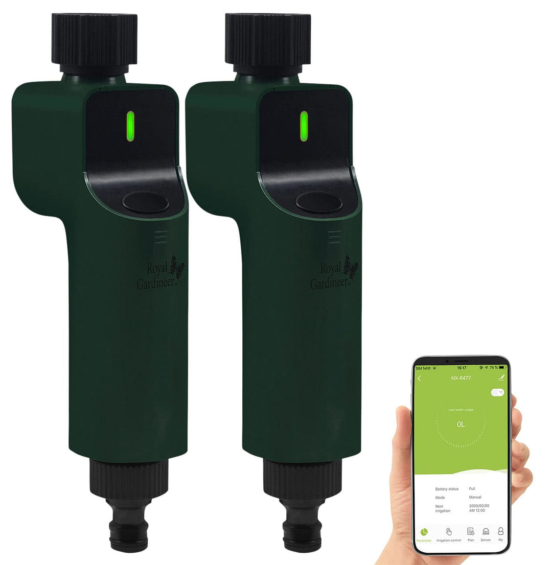 Royal Gardineer Magnetventil ZigBee: 2er-Set Zigbee-Bewässerungscomputer mit Ventil, App- & Sprachst