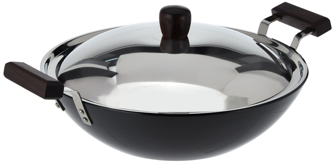 Futura Hard eloxiert deep-fry Pan (Kadhai) mit Stahl Deckel und flacher Boden 5 L, 5 L