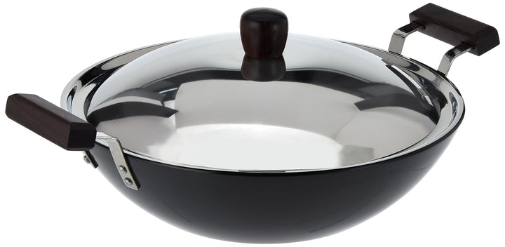 Futura Hard eloxiert deep-fry Pan (Kadhai) mit Stahl Deckel und flacher Boden 5 L, 5 L
