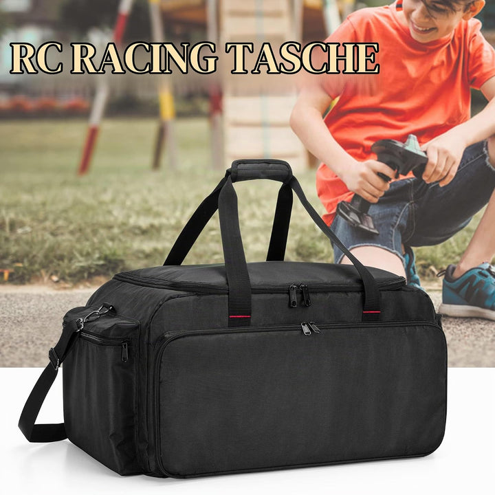 DSLEAF RC Aufbewahrungstasche für 1/8 oder 1/10 Auto, schützende RC Tragetasche mit Mehreren Taschen
