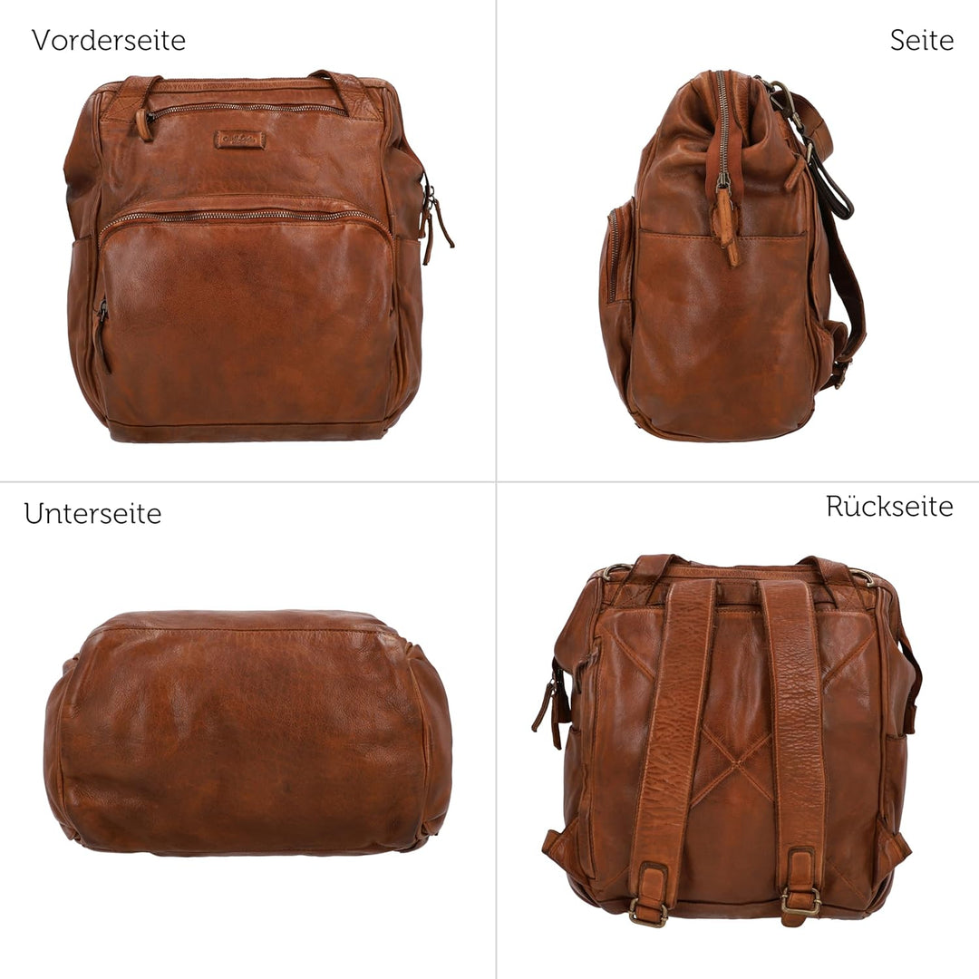 Gusti Leder Wickelrucksack Carina – Unisex Echtleder Wickeltasche für Mama und Papa, mit Flaschenhal