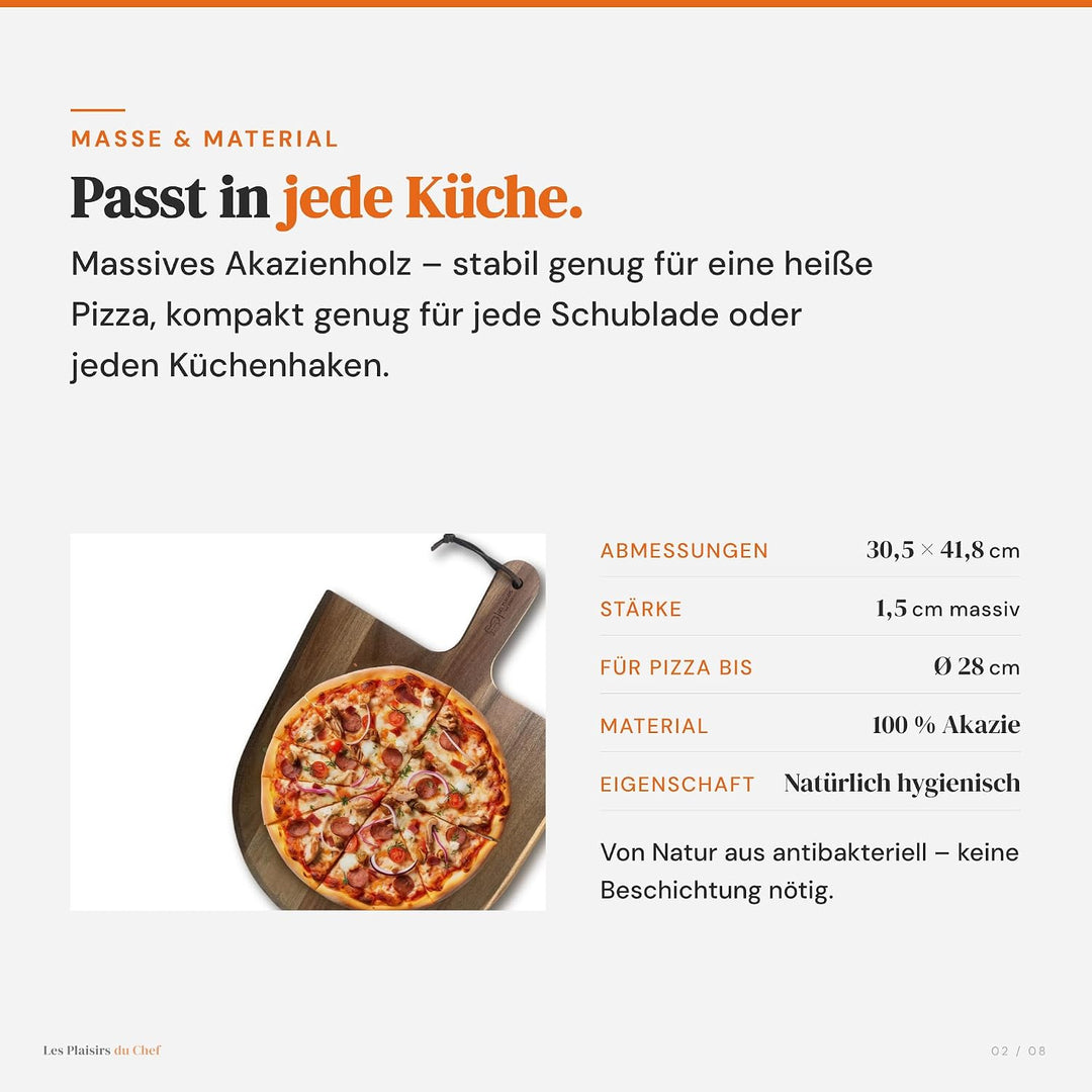 Pizzaschieber Holz 30,5 × 41,8 cm – Akazienholz Pizzabrett &amp; Pizzaschaufel | Handgemachtes Servierbr