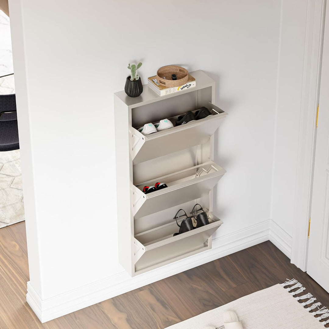 [en.casa] Schuhschrank Sokndal Schuhkipper mit 3 Klappen Metall Schuhkommode für 6 Paar Schuhe 104 x
