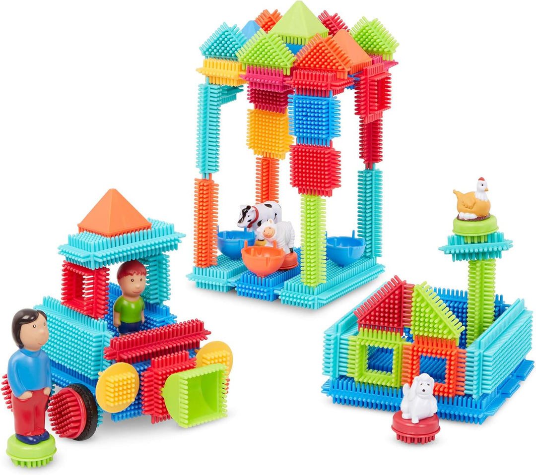 Bristle Blocks 85 Teile Bausteine im Koffer mit Figuren – Bauklötze mit Borsten, Motorikspielzeug –