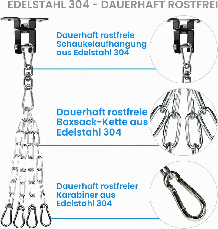 Yes4All Premium 4-Punkt Stahlkette für Boxsäcke und Deckenhaken Aufhängung - 360° Rotation - Boxsack