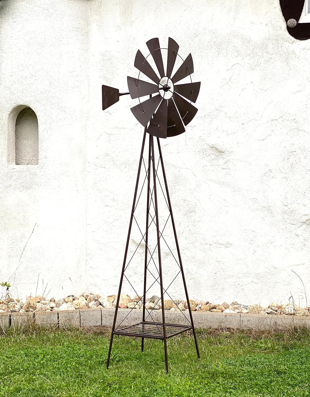 DanDiBo Windrad Metall 170 cm kugelgelagert Braun Windspiel Gartenstecker 96019 Windmühle Wetterfest