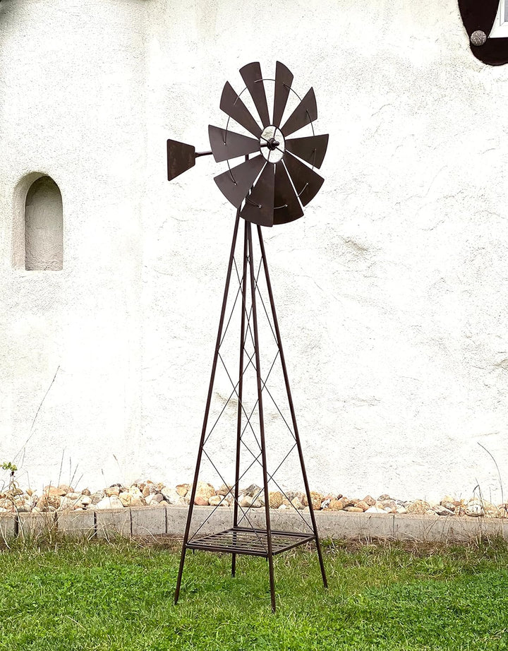 DanDiBo Windrad Metall 170 cm kugelgelagert Braun Windspiel Gartenstecker 96019 Windmühle Wetterfest