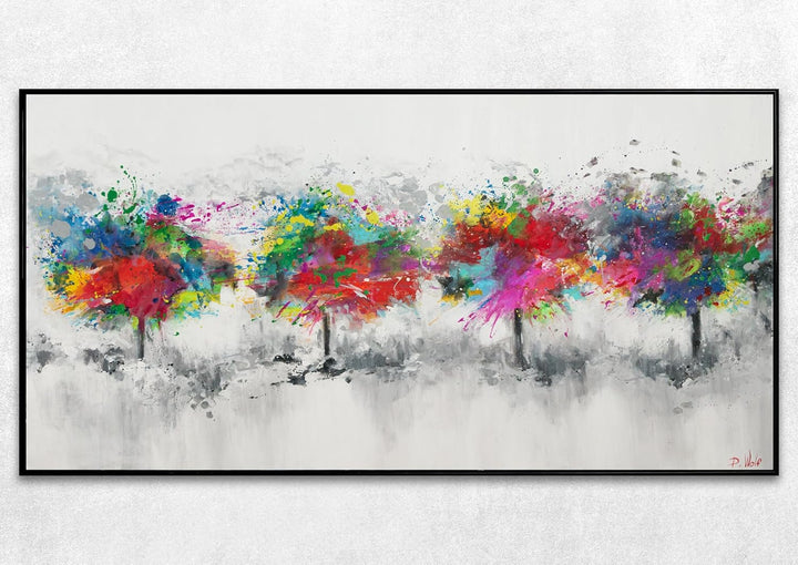 YS-Art Abstrakt Design Acryl Gemälde auf Leinwand bunter Wald handgemalt Wandbilder Wohnzimmer moder