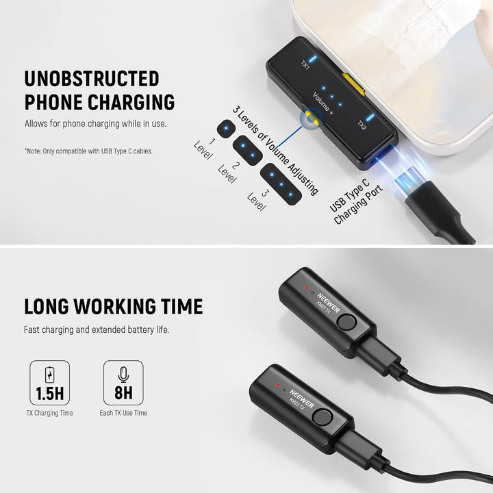 NEEWER Kabelloses Lavalier Mikrofon Set für USB C, omnidirektionales Kondensatormikrofon, kompatibel
