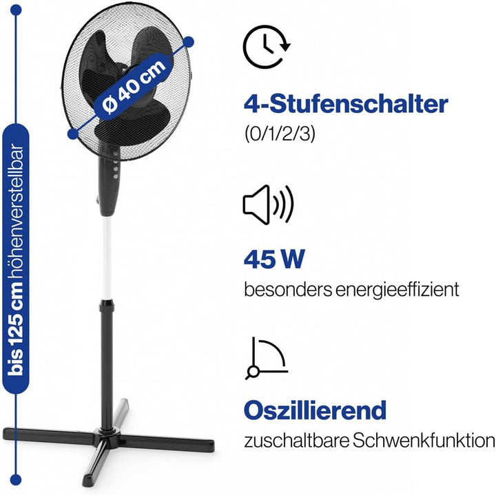 Clatronic Standventilator Ventilator Fan VL 3603 S; sehr leise; Durchmesser 40 cm; Oszillierend/Rota