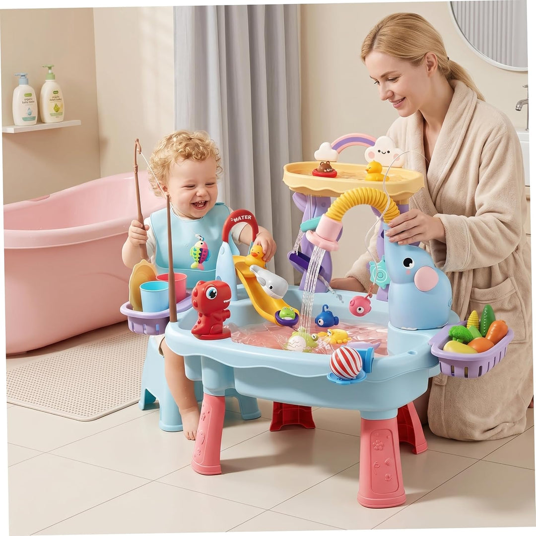 Wasserspieltisch Doppelschichtiger Wassertisch für Kinder mit Umlaufrutsche und sensorischem Angelsp
