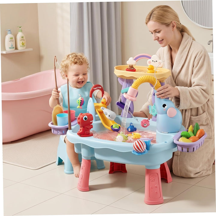 Wasserspieltisch Doppelschichtiger Wassertisch für Kinder mit Umlaufrutsche und sensorischem Angelsp