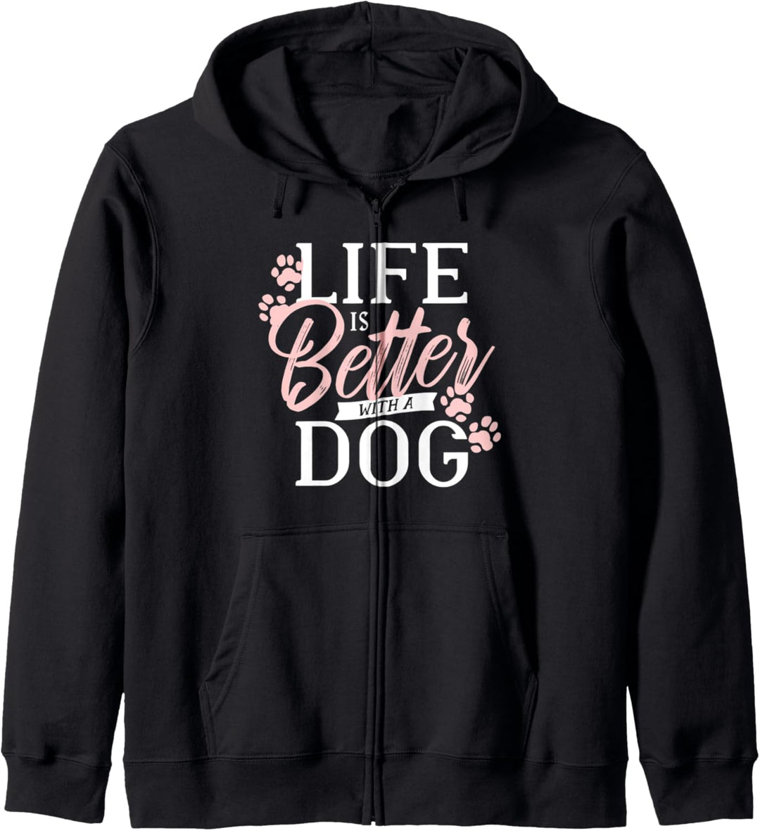 "Life Is Better With A Dog" lustige Fell-Mama-Meme-Pfotenabdrücke Kapuzenjacke