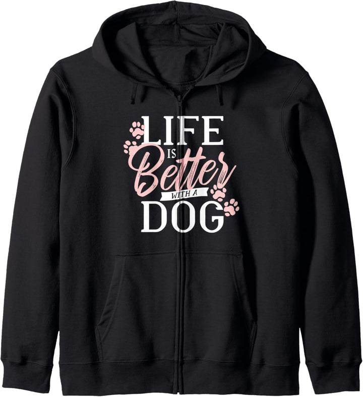 "Life Is Better With A Dog" lustige Fell-Mama-Meme-Pfotenabdrücke Kapuzenjacke