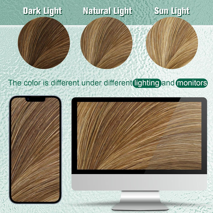Easyouth Tressens Extensions Echthaar Balayage Tressen Extensions Mittelbraun Mix Honigblond und Mit