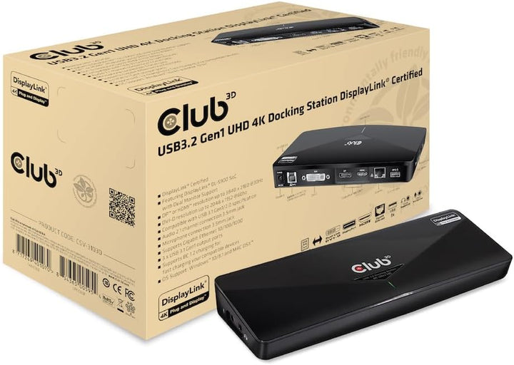 Club 3D 4K Dual Display Dockingstation (HDMI, DisplayPort, DVI 3X USB 3.0) Schwarz, Schwarz