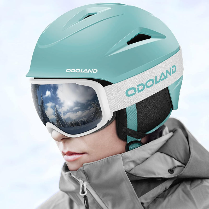 Odoland Skihelm mit Skibrille für Skifahren und Snowboard, Einstellbare Grössenverstellbar, mit Ohre