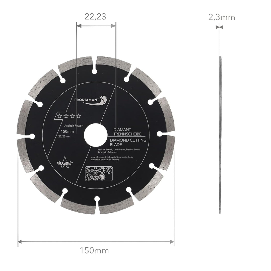 PRODIAMANT Diamantscheibe 150 mm x 22,2 mm Abrasiv für Strassen, Asphalt, Estrich, Leichtbeton, fris