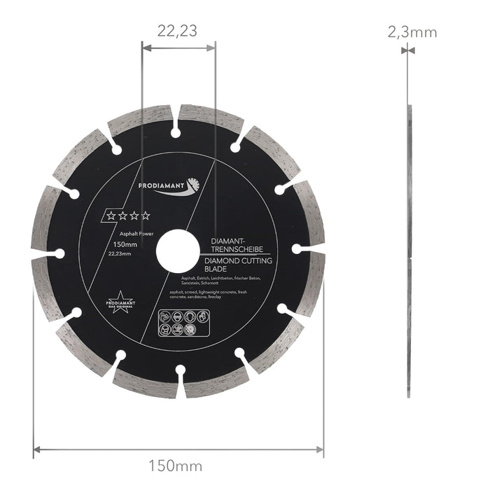 PRODIAMANT Diamantscheibe 150 mm x 22,2 mm Abrasiv für Strassen, Asphalt, Estrich, Leichtbeton, fris