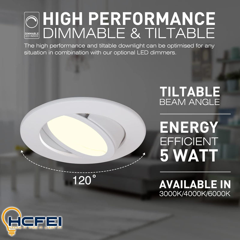 HCFEI 10er set LED Einbaustrahler dimmbar schwenkbar 5W flach 230V Einbau-Spot Strahler Einbauspot 6