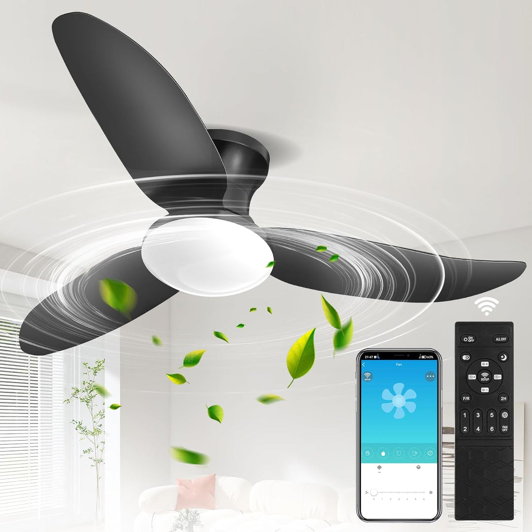 Deckenlampe mit Ventilator,Schwarz,Ø100cm App Steuerung & Fernbedienung Deckenventilator mit Beleuch