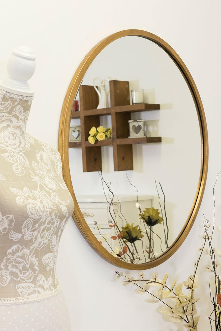 Melody Maison Grosser runder Wandspiegel mit goldfarbenem Rahmen, 80 x 80 cm