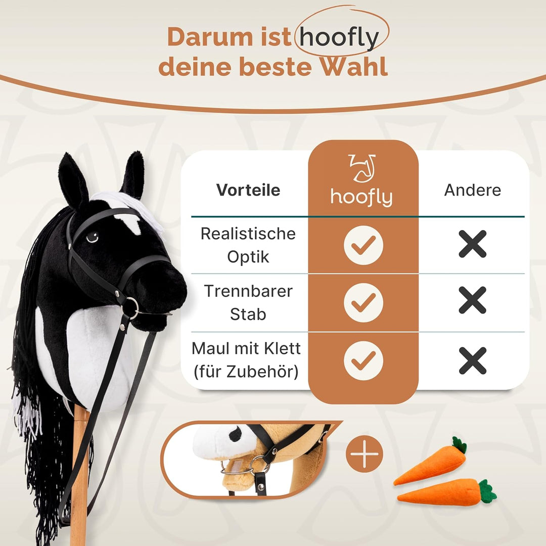 Hobby Horse Pferde – Grosses Steckenpferd für Kinder A3 mit Trense & 40 cm Schraubstab | Realistisch