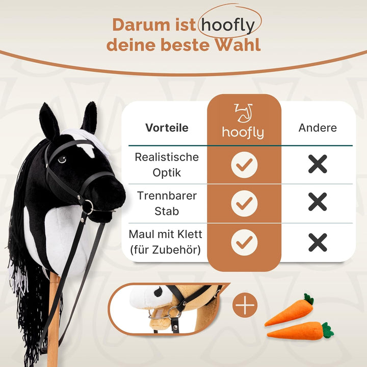Hobby Horse Pferde – Grosses Steckenpferd für Kinder A3 mit Trense & 40 cm Schraubstab | Realistisch