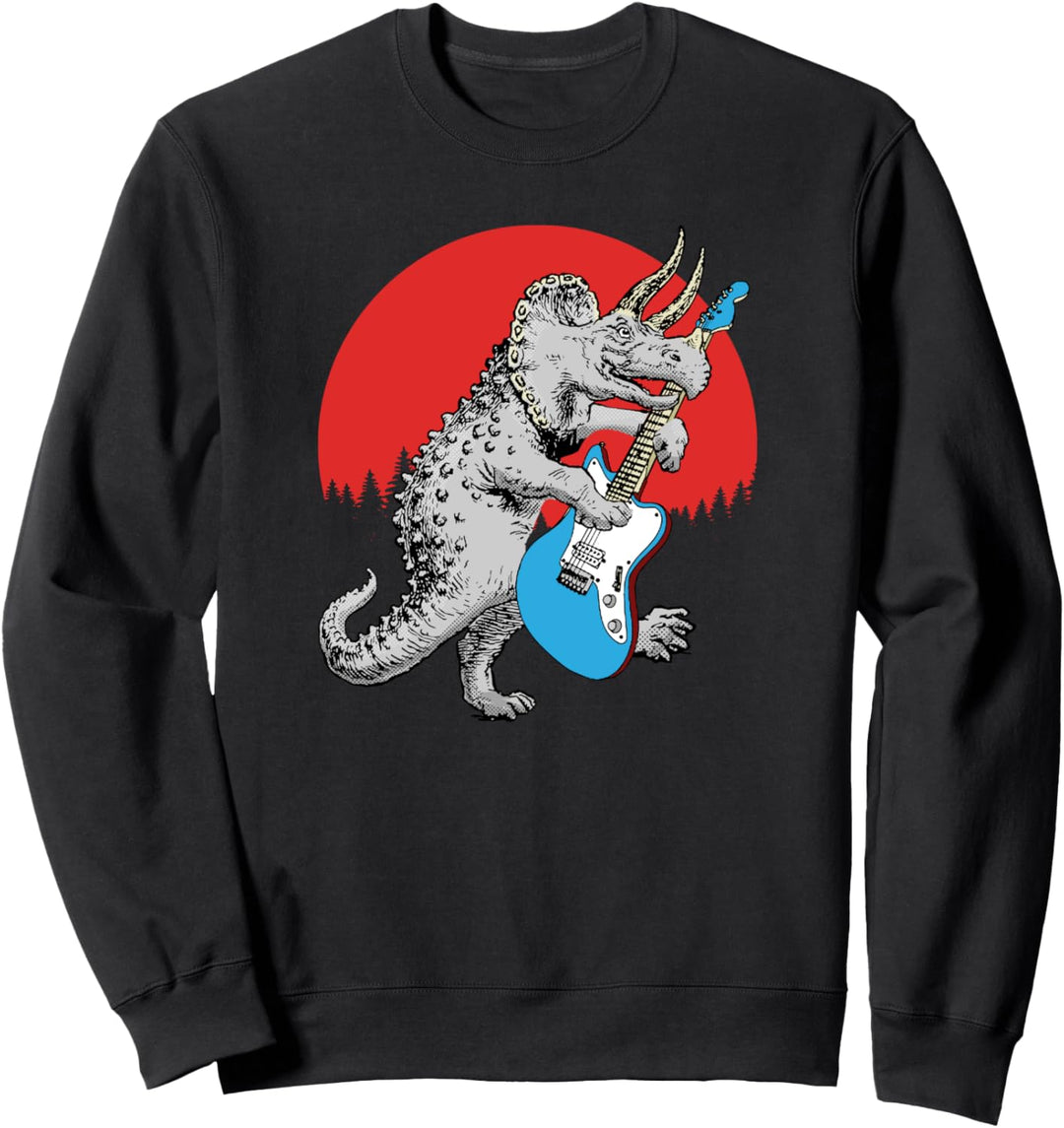 Guitarsaurus! Funny Triceratops Dinosaur Electric Guitar Sweatshirt