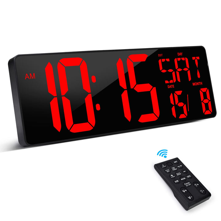 XREXS Wanduhr Digitale Gross mit Fernbedienung, 16,5'' Wanduhr Digital Uhr mit LED-Display, Digitale