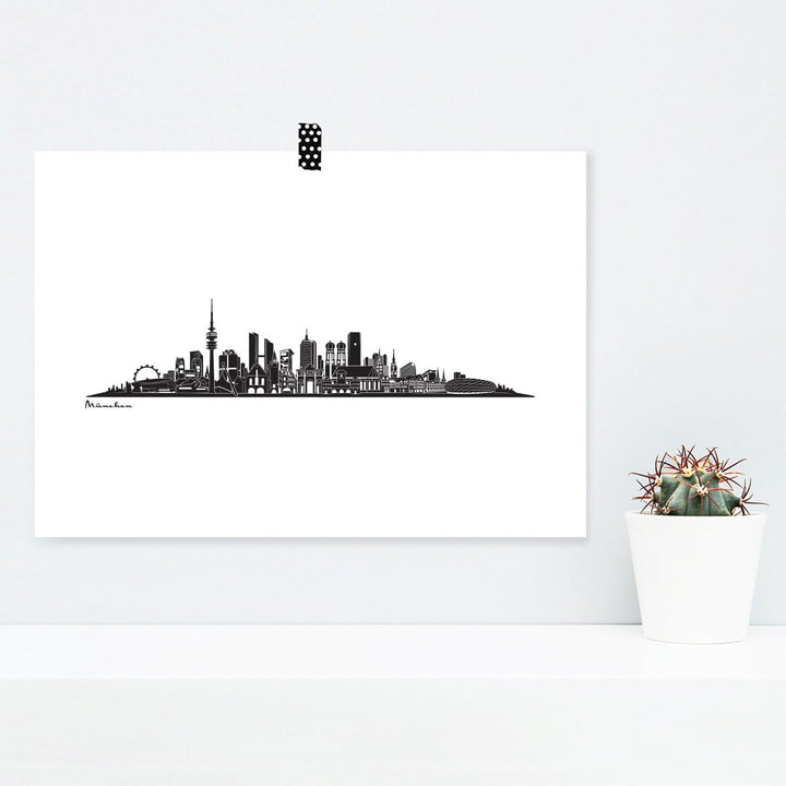 JUNIWORDS Poster mit/ohne Holzrahmen, Wähle ein Motiv, Skyline München, Wähle eine Grösse, 60 x 90 c