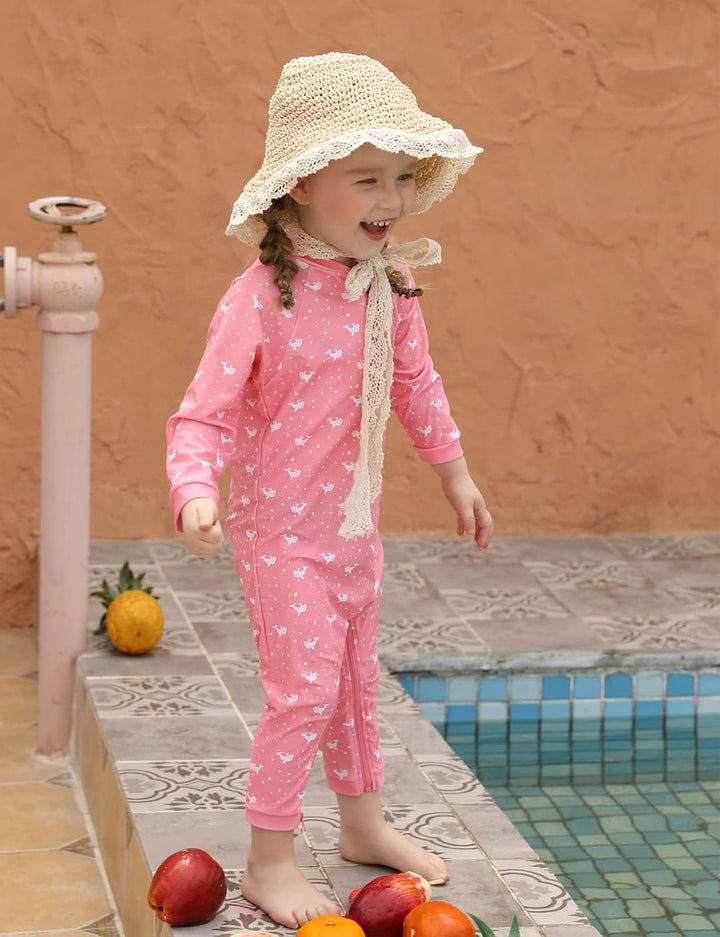 weVSwe Baby Mädchen Langarm Badeanzug UV-Schutz UPF 50+ Einteiler mit Kleinkind Sonnenhut Flap Cap 0