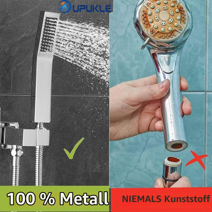 Oupukle Duschkopf mit Schlauch, Hochdruck Duschbrause mit Schlauch 1,5M, Eckig Messing Handbrause Wa