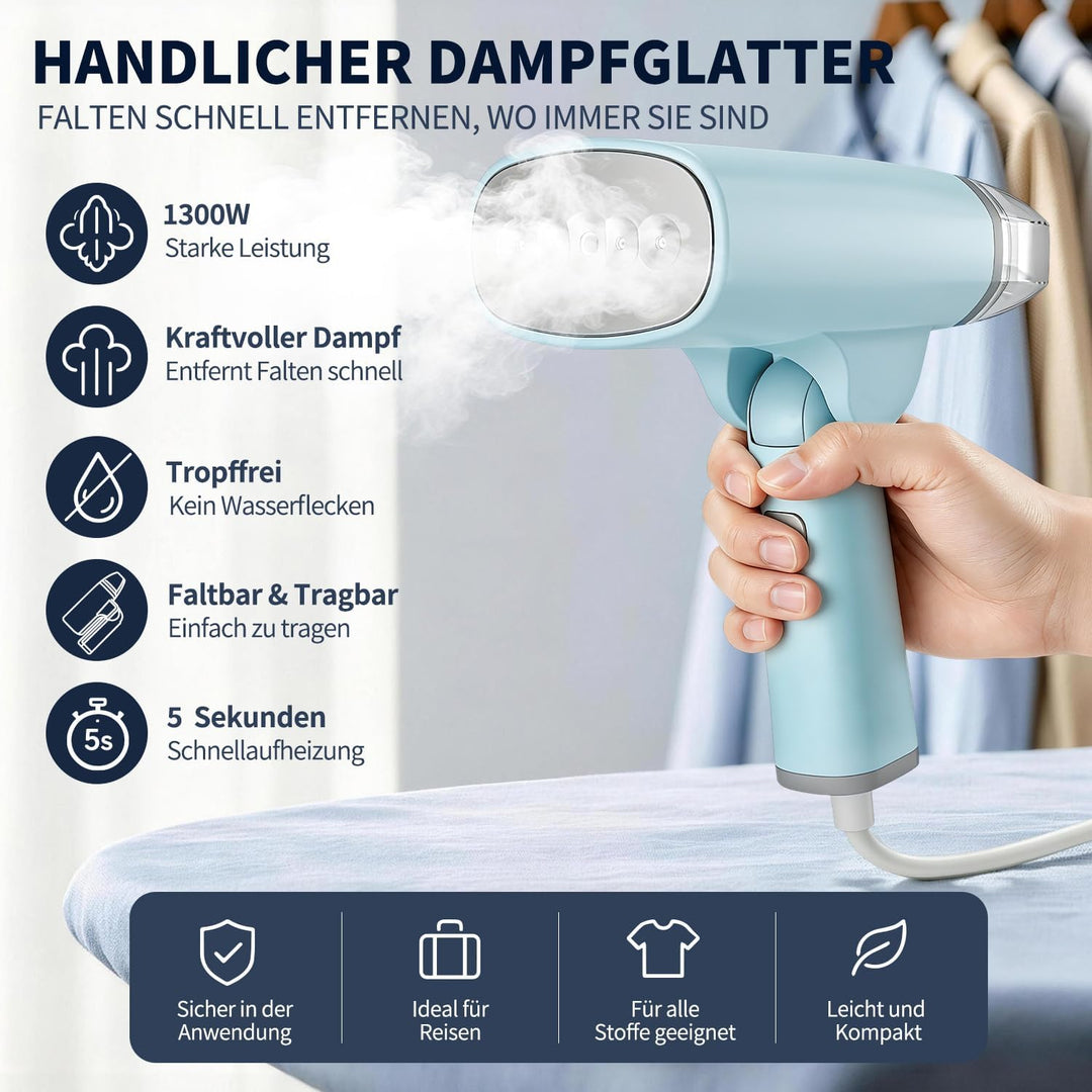 Steamer Dampfglätter, 1300W Dampfbügeleisen Reisebügeleisen Steam iron, 5s Blitzschnelles Aufheizen,