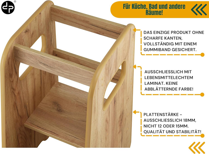 Lernturm ab 1 Jahr - 3 Stufen Höhenverstellbar, Sicher & Stabil - Learning Tower mit Kippschutz - Le