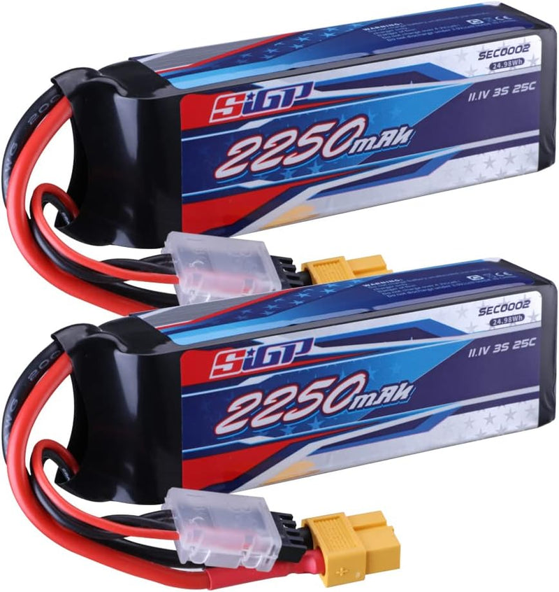 SIGP 3S 11,1V Lipo Akku 2250mAh 25C mit XT60-Stecker für RC Fahrzeuge,Auto,Tank,LKW,Boot,Truggy Raci