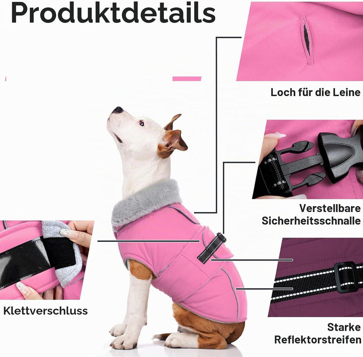 Lelepet Hundejacke Winter Warmer Hundemantel, Wasserdichter Wintermantel Fleece Hundeweste für Mitte