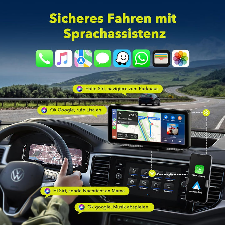 LAMTTO Wireless Carplay Display mit Dashcam 2.5K für AppIe CarPlay & Android Auto 6,86 Zoll Tragbare