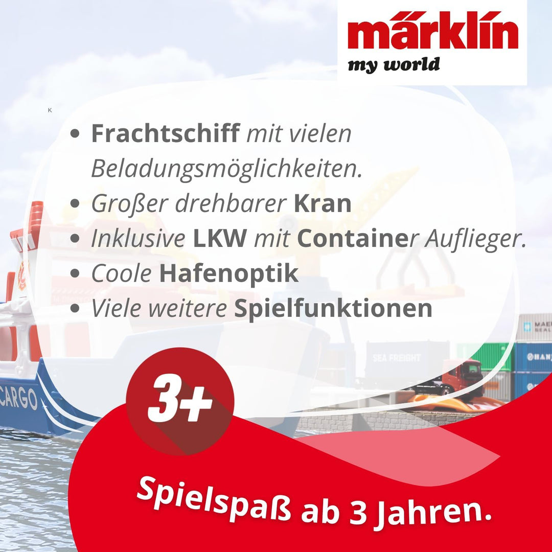 Märklin My World - 72223 Frachtschiff und Hafenkran - Spielset mit beweglichem Kran - realistisches