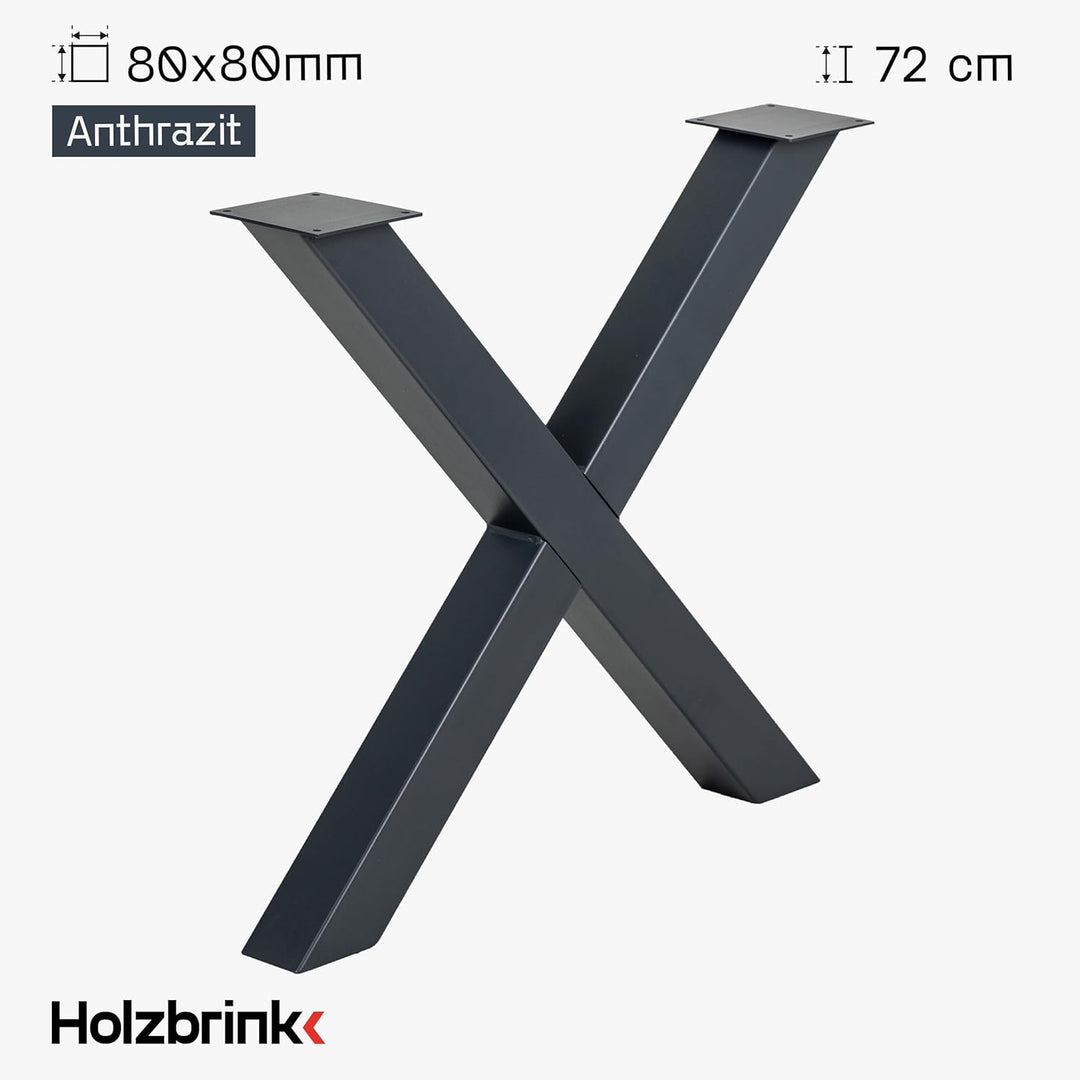 HOLZBRINK Tischbeine Metall Grau X-Form | Design Tischkufen/Tischgestell für Couchtisch, Esstisch, S