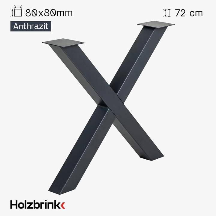 HOLZBRINK Tischbeine Metall Grau X-Form | Design Tischkufen/Tischgestell für Couchtisch, Esstisch, S