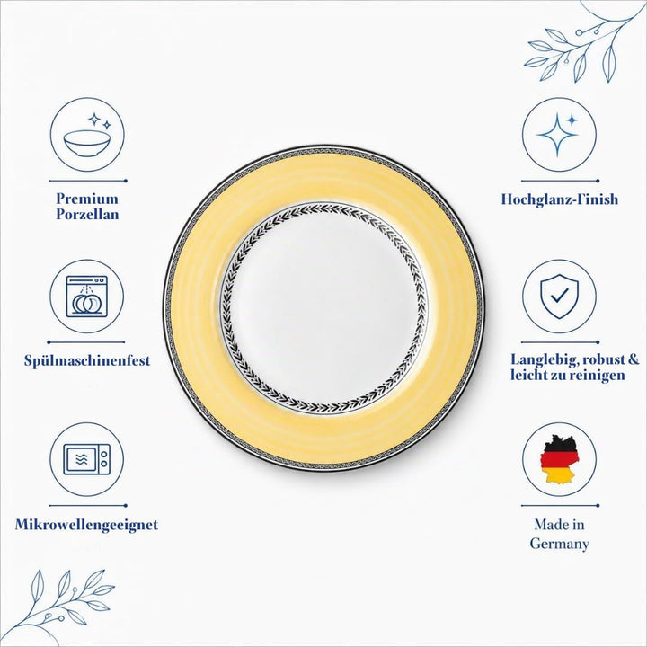Villeroy und Boch Audun Fleur Speiseteller, 27 cm, Premium Porzellan, Weiss/Grau/Gelb 27 cm Flache P