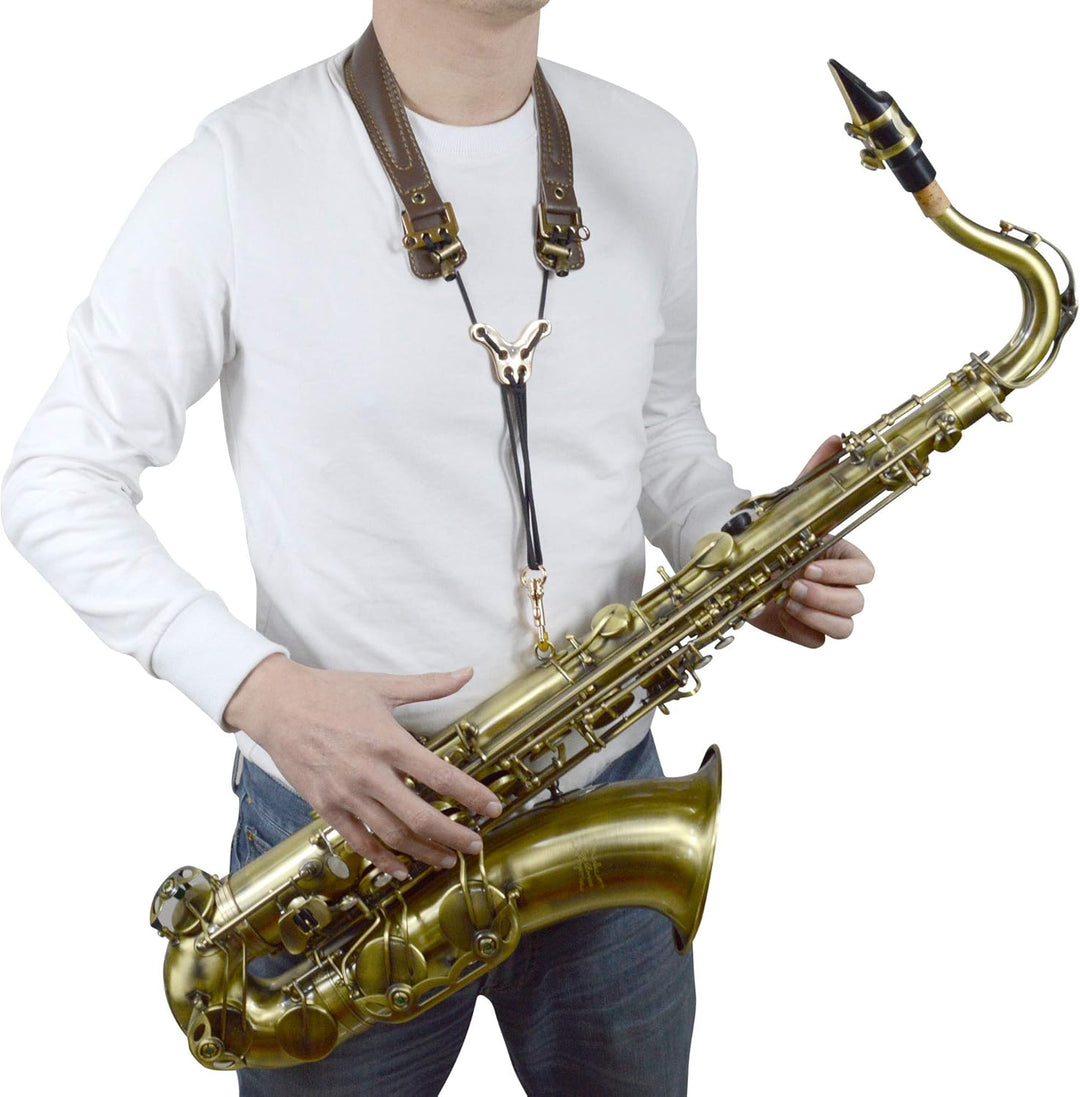 adorence Premium Saxophon Gurt (handgefertigt mit echtem Leder, atmungsaktivem Polster und Metallhak