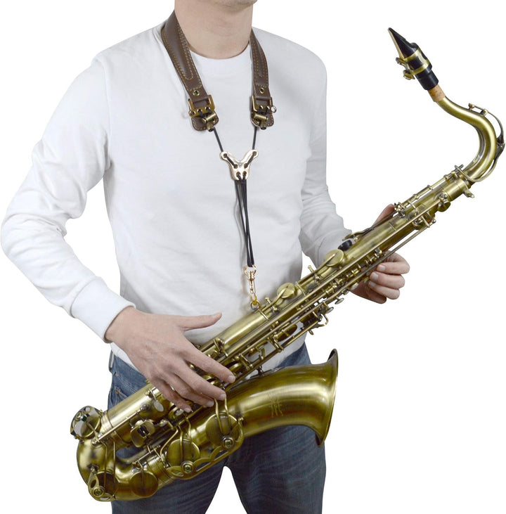 adorence Premium Saxophon Gurt (handgefertigt mit echtem Leder, atmungsaktivem Polster und Metallhak