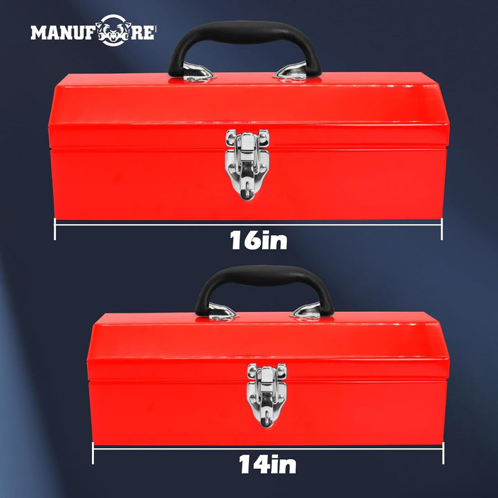 MANUFORE 16" Grosse Metall-Werkzeugkiste,41cm Leerer Werkzeugkasten aus Metall, Tragbarer Werkzeugka
