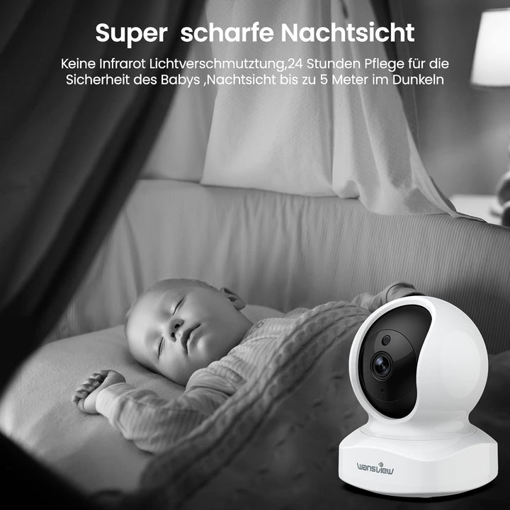 Wansview WLAN IP Kamera,1080P Überwachungskamera innen, 2.4Ghz WiFi schwenkbare Haustier Kamera , Ba